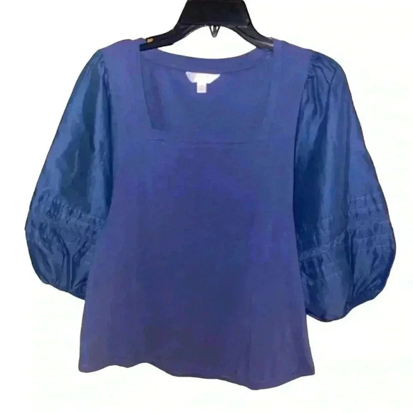 Lauren Conrad LC Squareneck Lace Volume Sleeve Blouse Women’s Size XS - Picture 2 of 5